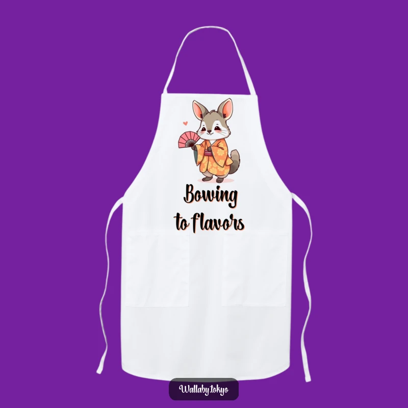 Funny Wallaby Kimono Apron: Joyful Bowing Kitchen Apron, Humorous Chef Gift