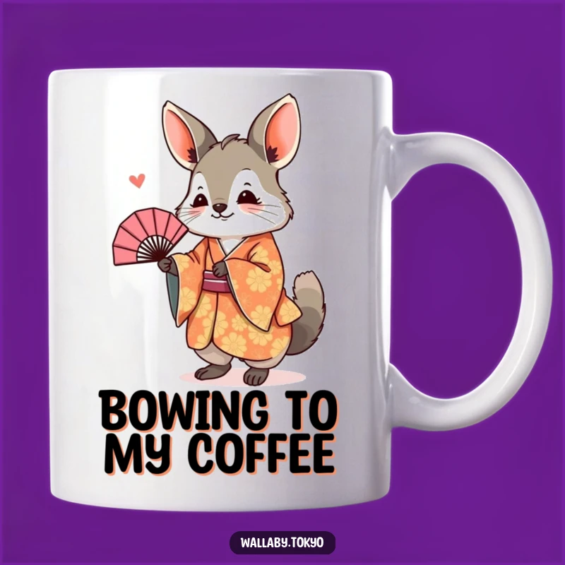 Funny Wallaby Kimono Mug: Joyful Bowing Art, Humorous Japanese Gift