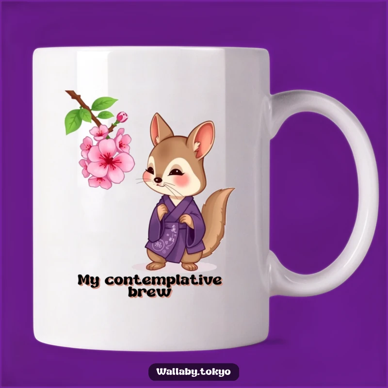 Funny Curious Wallaby Purple Kimono Mug: Contemplative & Humorous Gift for Nature Lovers!