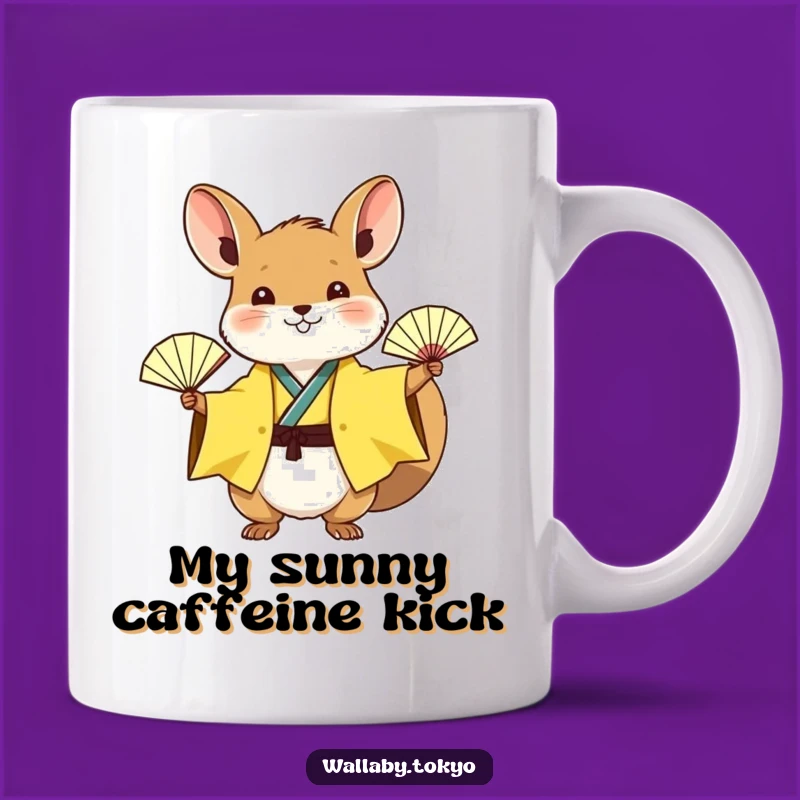 Funny Joyful Wallaby Yellow Kimono Mug: Exciting & Humorous Gift for Fan Lovers!