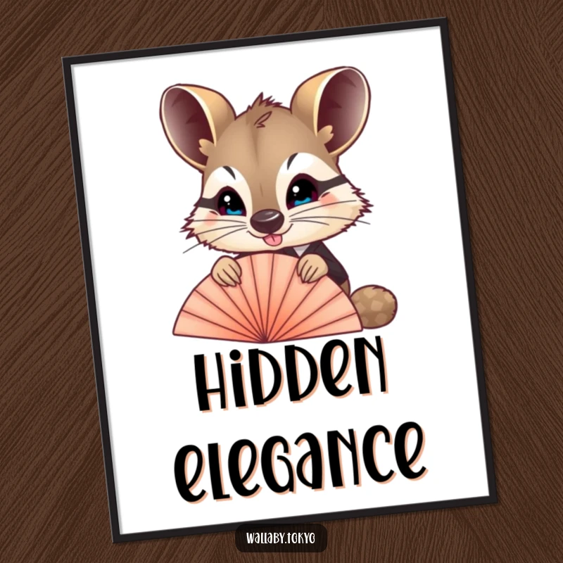 Funny Wallaby Fan Digital Art Print: A wallaby in formal attire peeking over a fan, perfect for an instant funny and stylish wall decoration.