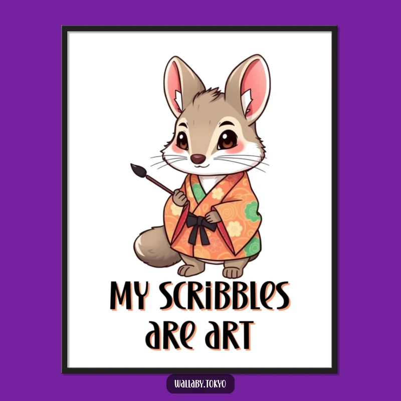 Funny Wallaby Art Digital Print: Creative Kimono Wallaby Decor Gift
