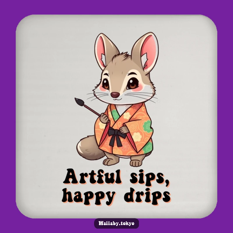 Funny Wallaby Art Coaster: Creative Kimono Wallaby Drink Gift