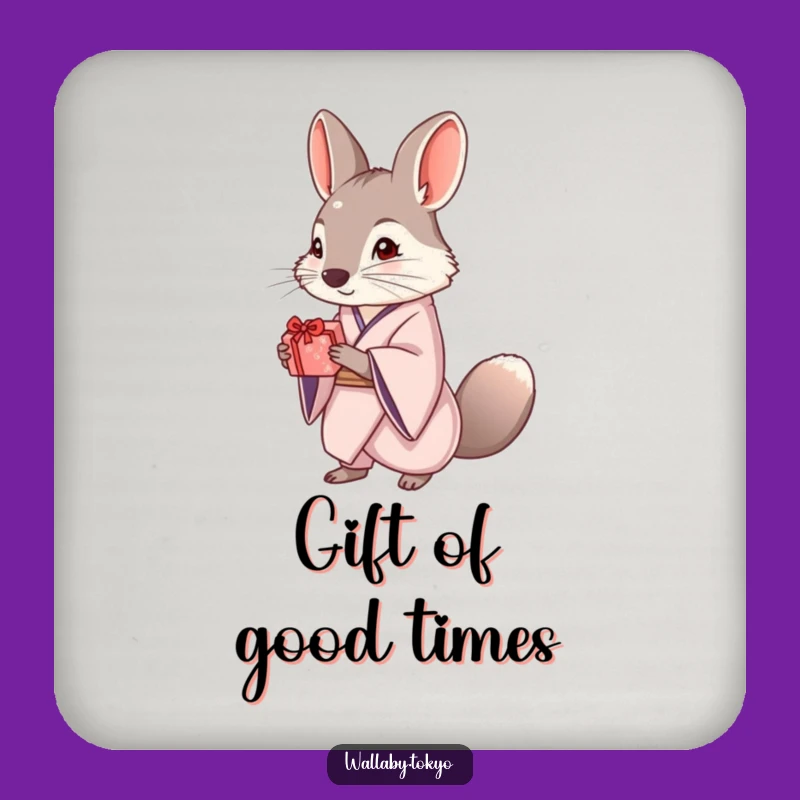 Funny Wallaby Kimono Gift Coaster: Elegant Marsupial Drink Protection, Gift