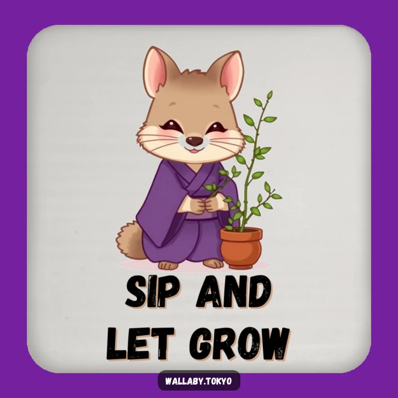 Funny Wallaby Zen Coaster: Purple Kimono Wallaby Drink Gift