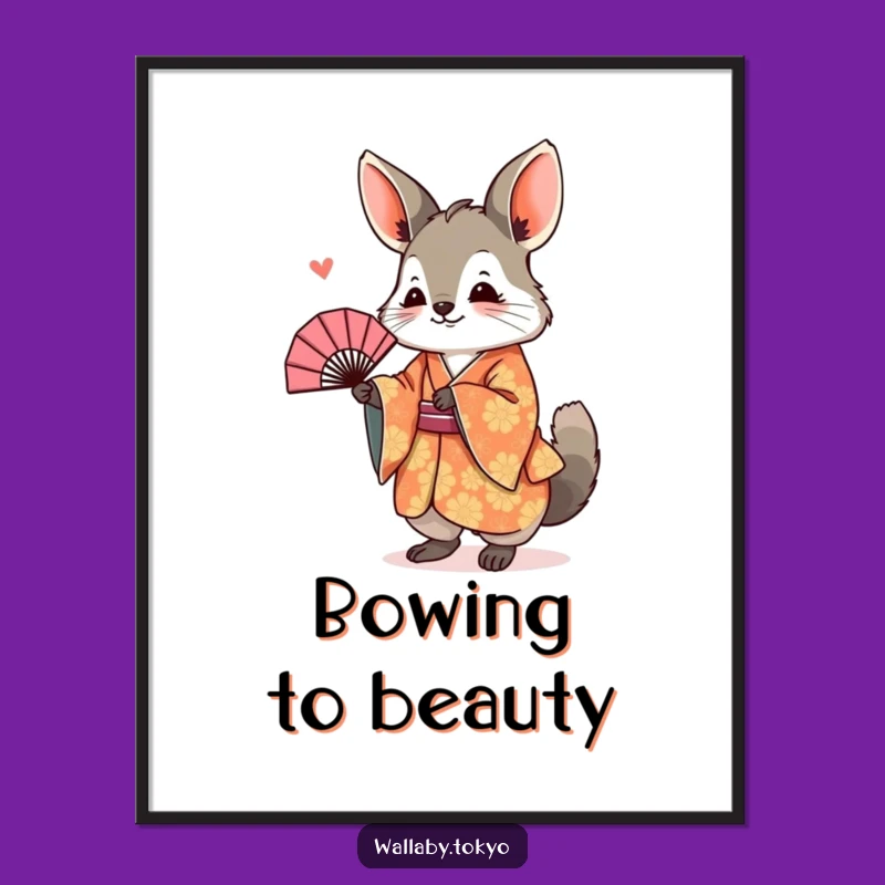 Funny Wallaby Kimono Poster: Joyful Bowing Art Print, Humorous Wall Decor