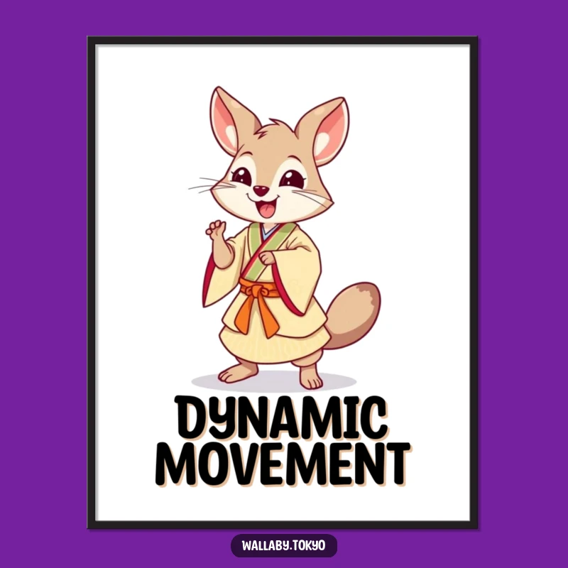 Funny Dancing Wallaby Art Poster: Dynamic Pose, Japanese Decor & Humorous Gift