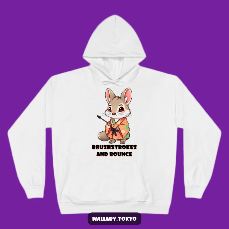 Funny Wallaby Art Hoodie: Cozy Kimono Wallaby Ink Brush Sweatshirt Gift