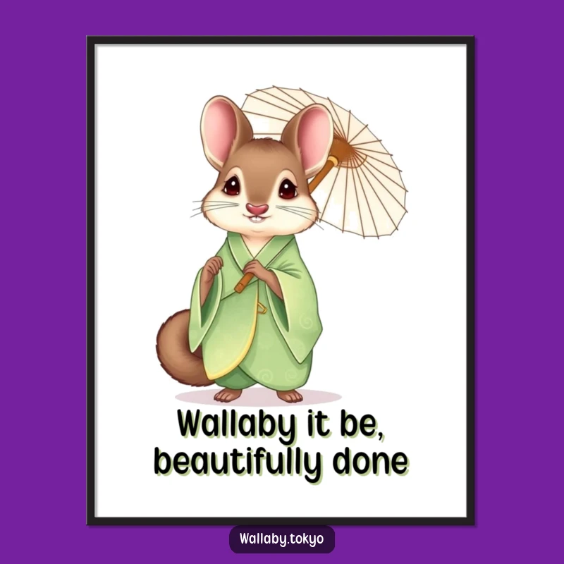 Free Printable Wall Art: Elegant Wallaby Kimono Umbrella Funny Downloadable Decor