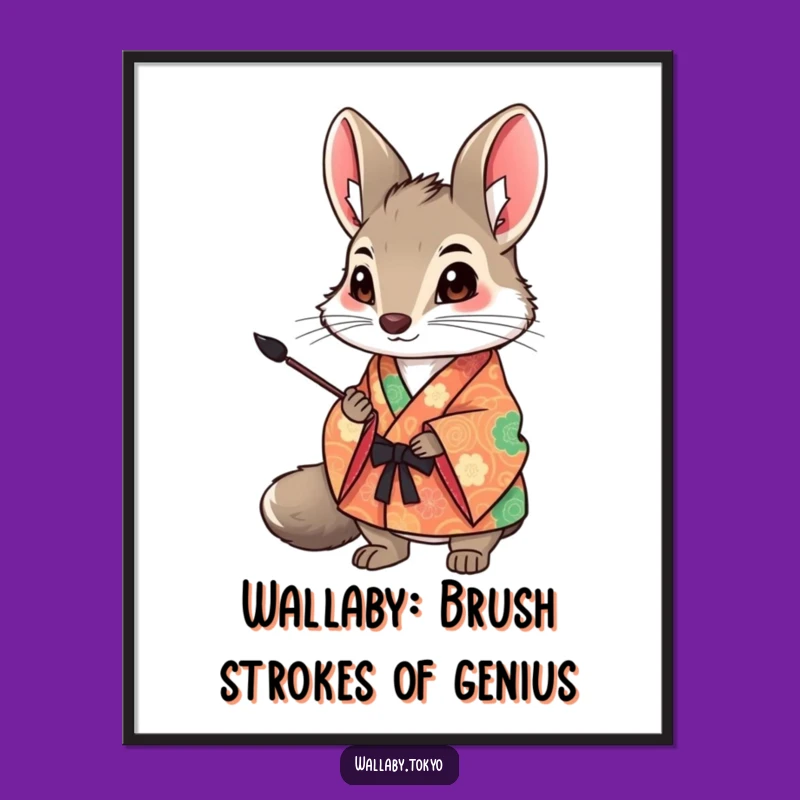 Free Printable Wall Art: Funny Artistic Wallaby Kimono, Ink Brush Downloadable Art