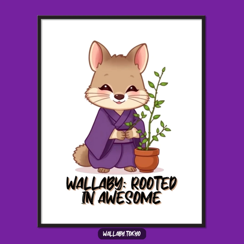 Free Printable Wall Art: Funny Zen Wallaby Kimono Bamboo, Downloadable Art Gift
