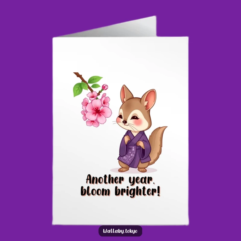 Free Printable Birthday Card: Pensive Wallaby Blossom Funny Downloadable Gift