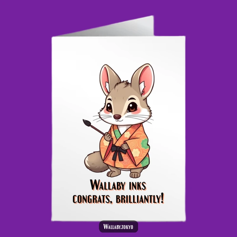 Free Printable Congrats Card: Artistic Wallaby Kimono, Humorous Ink Brush Downloadable Gift