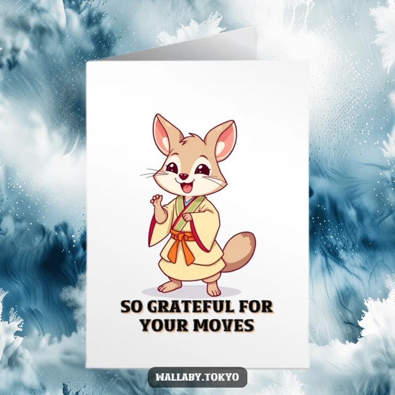 Funny Free Printable Thank You Card: A wallaby in traditional dress strikes a dynamic dancing pose to show thanks.