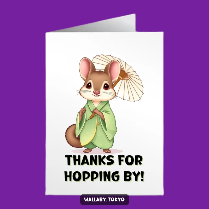 Free Printable Thank You Card: Fancy Wallaby Kimono Umbrella Funny Downloadable Gift