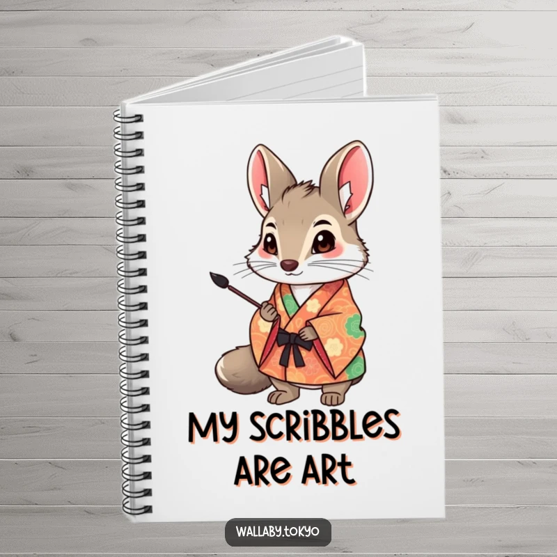 Funny Wallaby Art Notebook: Wallaby in a colorful kimono holds an ink brush, ideal for humorous and creative journaling. Ideal funny gift.
